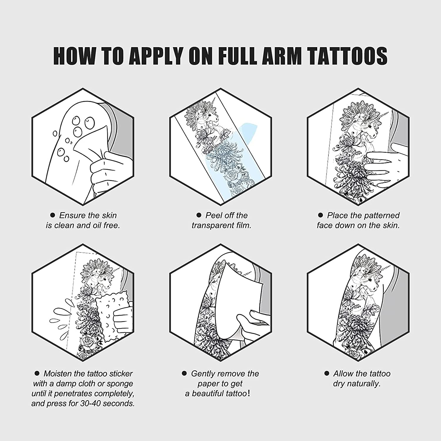 Full Sleeve Temporary Tattoos-Large Waterproof Black Long Full Arm Temp Fake Tattoos Sticker For Adu