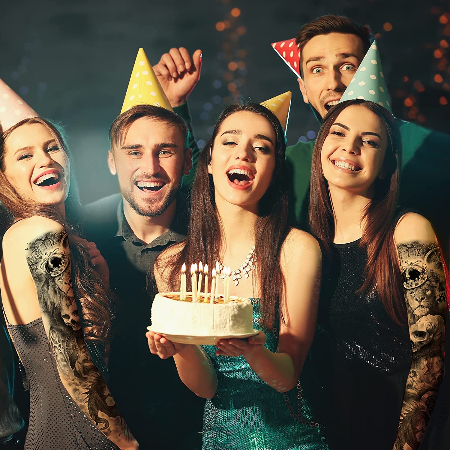 Full Sleeve Temporary Tattoos-Large Waterproof Black Long Full Arm Temp Fake Tattoos Sticker For Adu