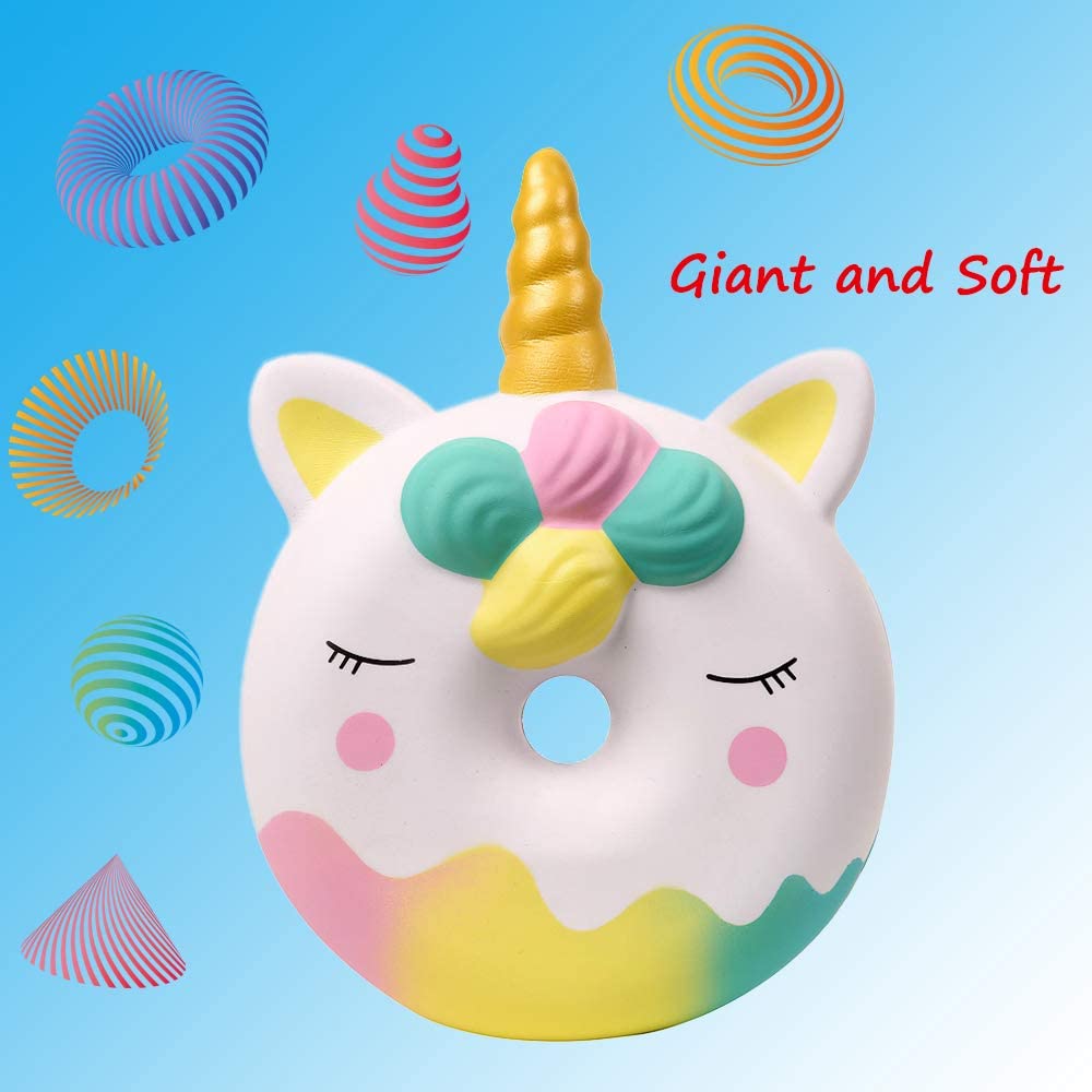 Anboor 13 Inches Squishies Jumbo Unicorn Donut Kawaii Soft Slow Rising Scented Giant Doughnut Squish