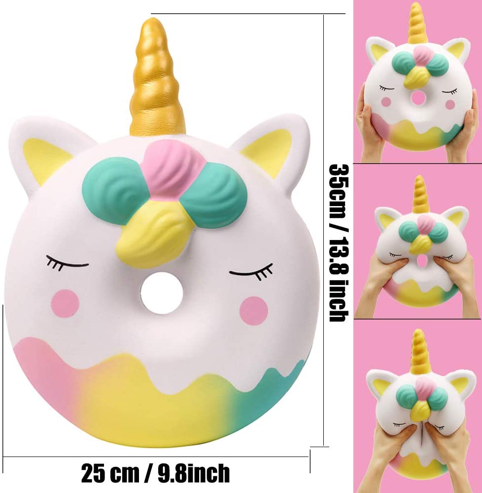 Anboor 13 Inches Squishies Jumbo Unicorn Donut Kawaii Soft Slow Rising Scented Giant Doughnut Squish