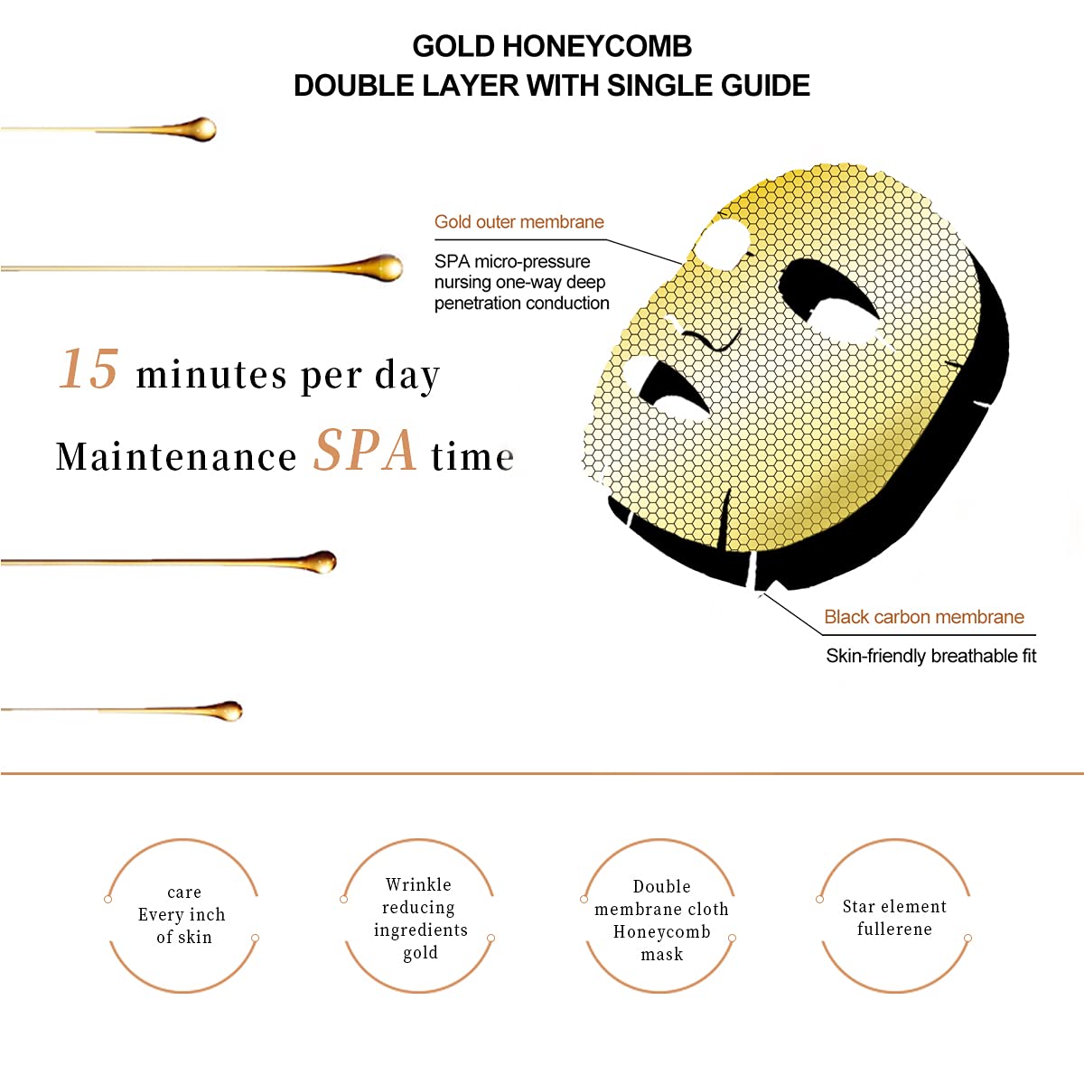 NING SEVEN FANG 24K Gold Gel Collagen Facial Masks -Fullerene Honeycomb Inner Outer Double with Mois