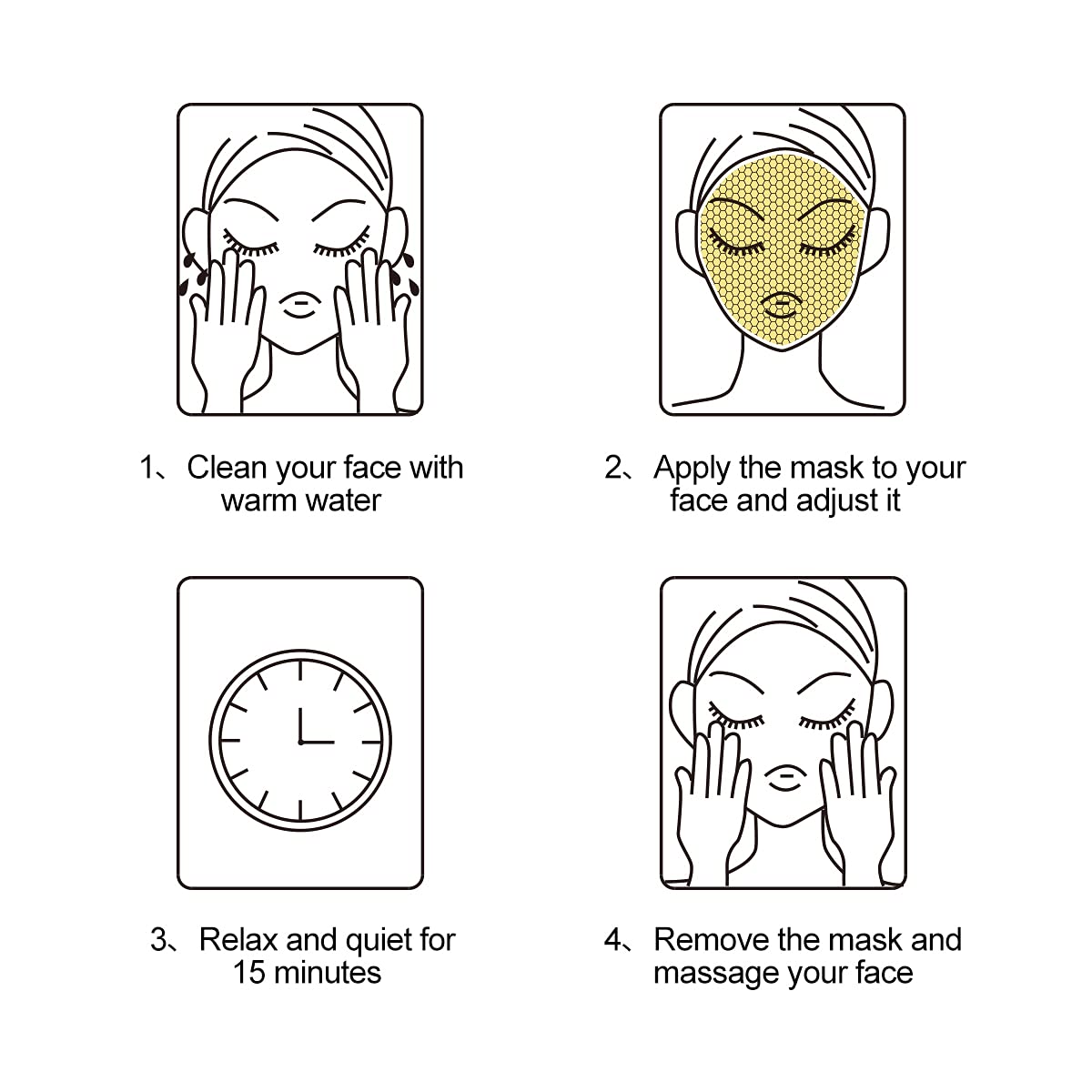 NING SEVEN FANG 24K Gold Gel Collagen Facial Masks -Fullerene Honeycomb Inner Outer Double with Mois