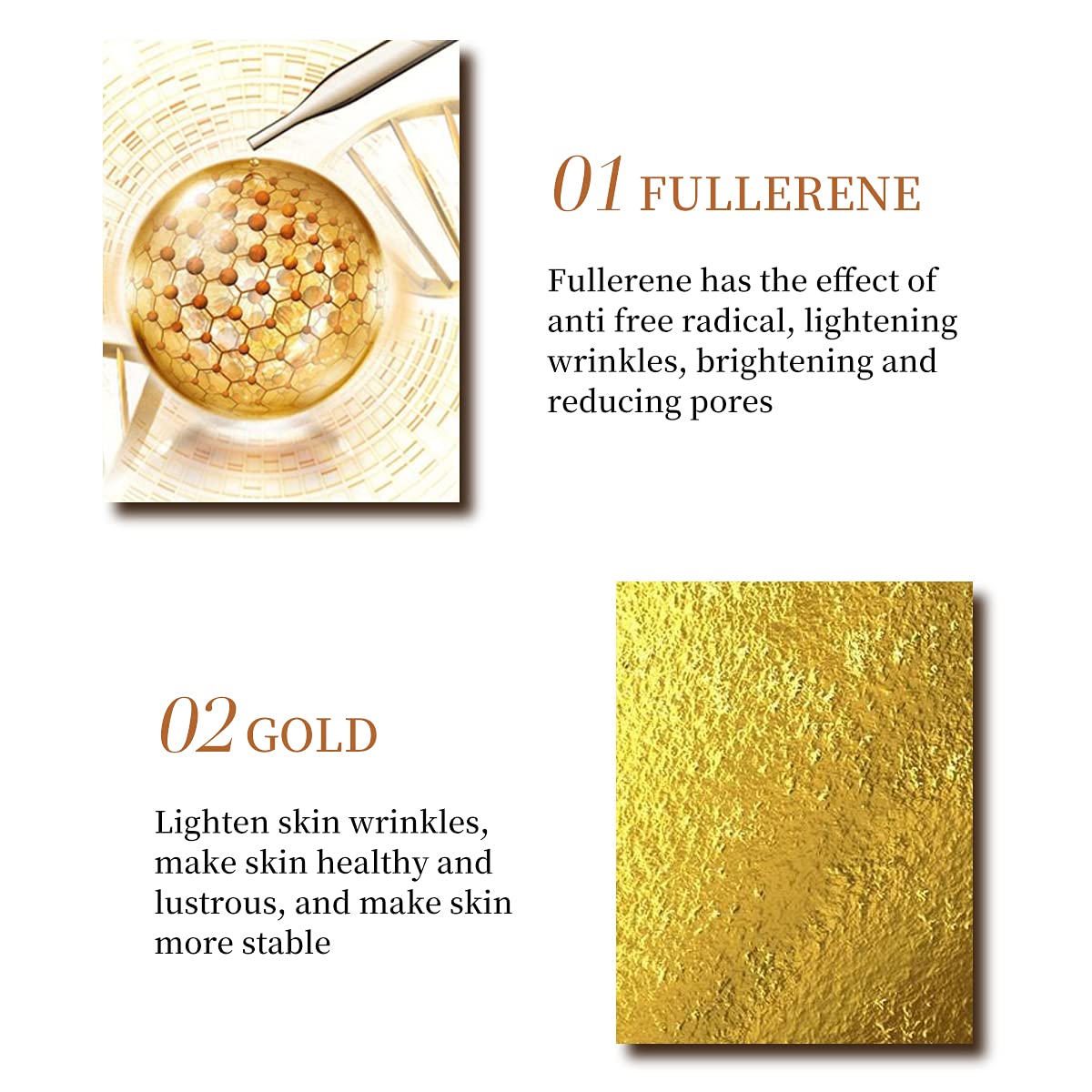NING SEVEN FANG 24K Gold Gel Collagen Facial Masks -Fullerene Honeycomb Inner Outer Double with Mois