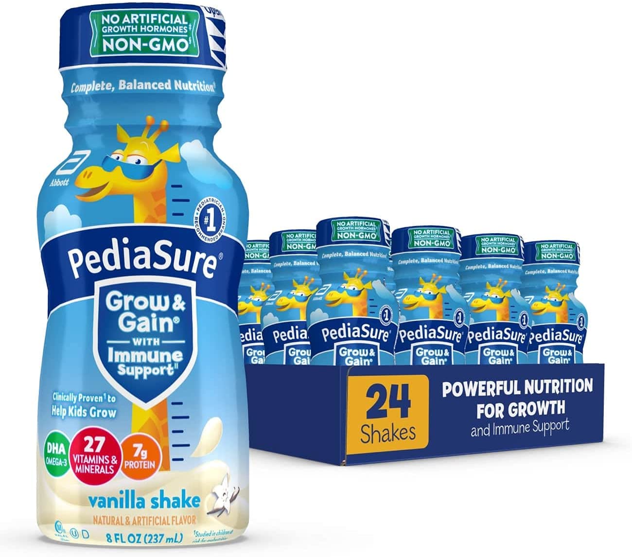 Pediasure Grow & Gain Kids Nutritional Shake, with Protein, DHA, & Vitamins & Minerals, Vanilla, 8 F