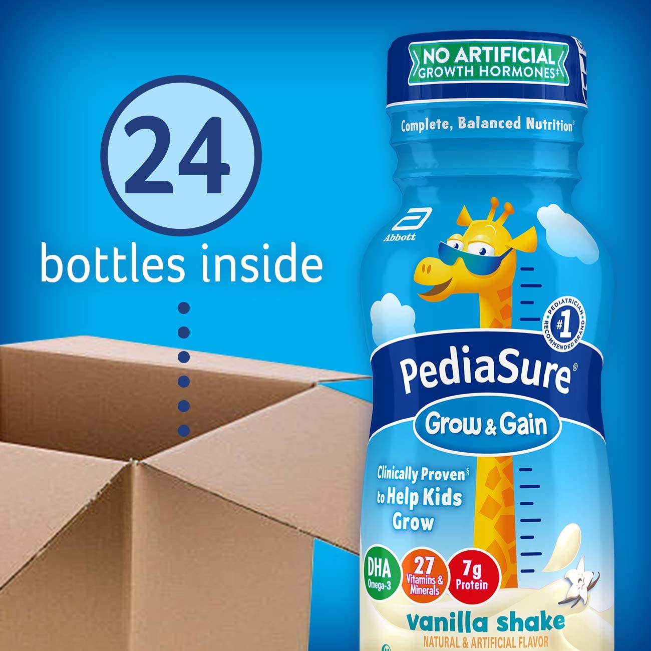 Pediasure Grow & Gain Kids Nutritional Shake, with Protein, DHA, & Vitamins & Minerals, Vanilla, 8 F