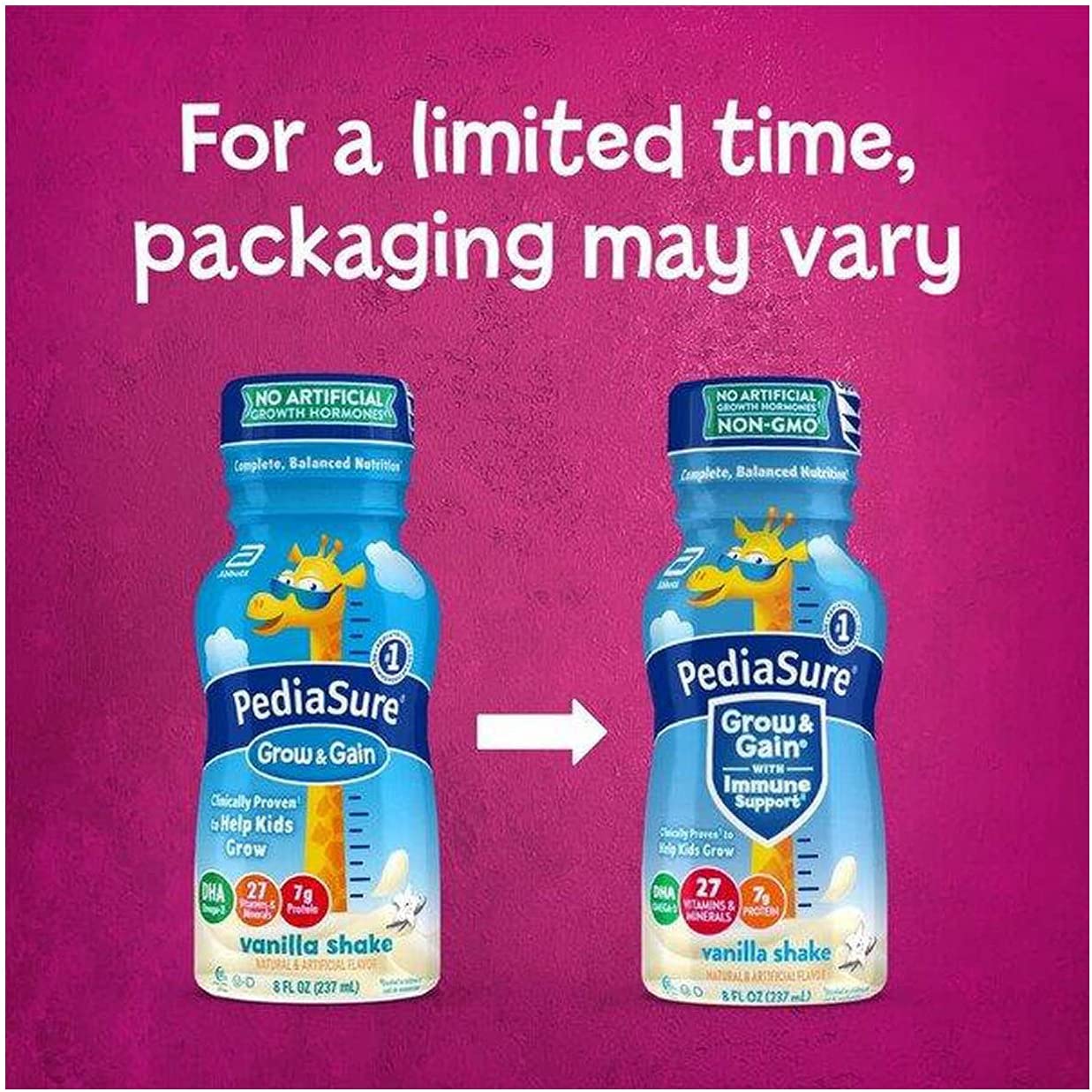 Pediasure Grow & Gain Kids Nutritional Shake, with Protein, DHA, & Vitamins & Minerals, Vanilla, 8 F