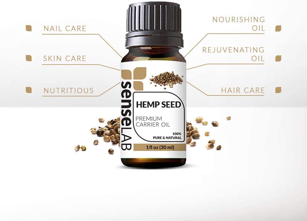 SenseLAB Hemp Seed Oil - 100% Pure Extract Hemp Seed Cold Pressed Carrier Oil Therapeutic Grade - Mo