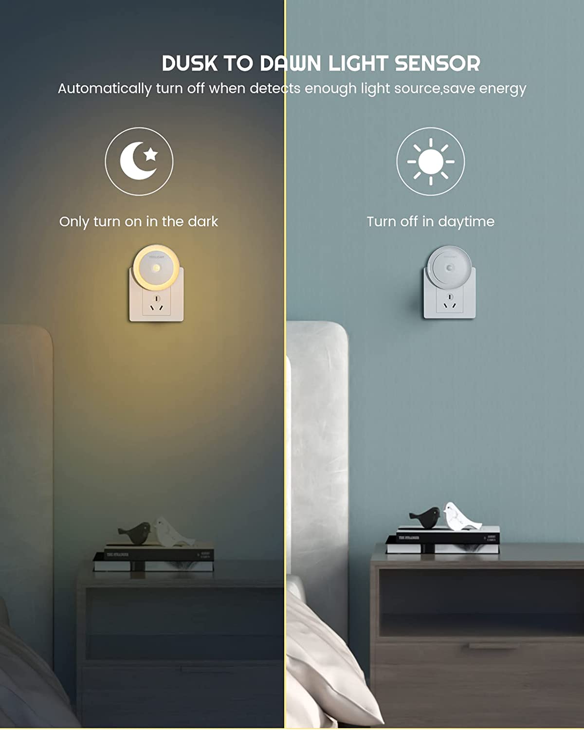 YEELIGHT Motion Sensor Night Light, Plug in Night Light for Kids with Dusk to Dawn Sensor, Auto On &