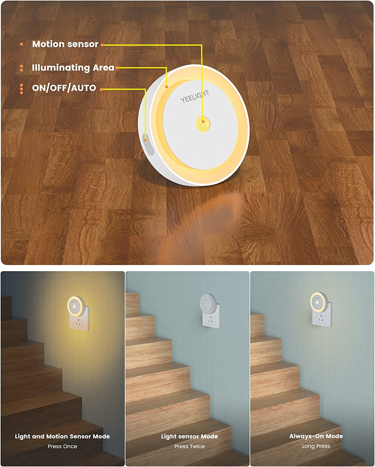 YEELIGHT Motion Sensor Night Light, Plug in Night Light for Kids with Dusk to Dawn Sensor, Auto On &