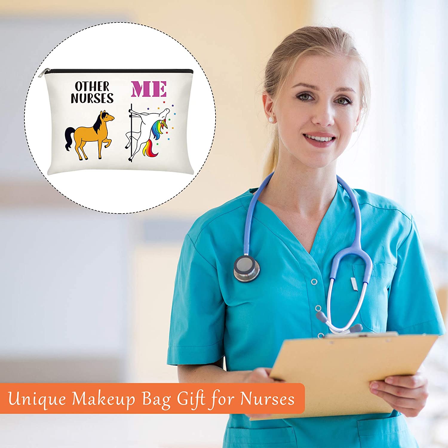 2 Pieces Nurse Makeup Bag Cosmetic Pouch with Zipper Christmas Gift for Nurse (Novel Style)