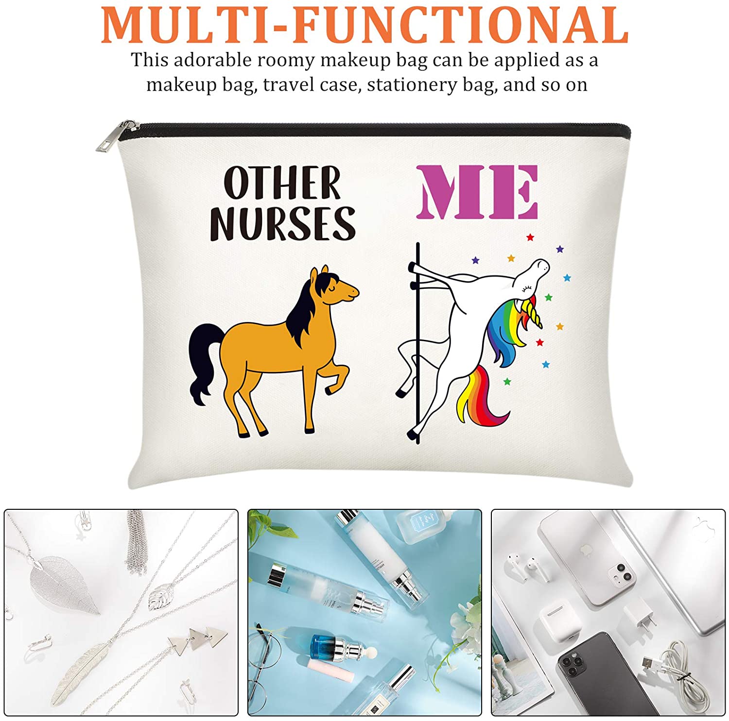 2 Pieces Nurse Makeup Bag Cosmetic Pouch with Zipper Christmas Gift for Nurse (Novel Style)
