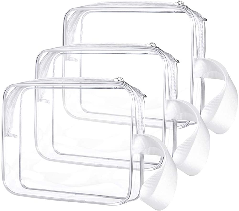 3pcs/pack Sariok Clear Toiletry Bag with Zipper TSA Approved Travel Cosmetic Bag PVC Make-up Pouch H