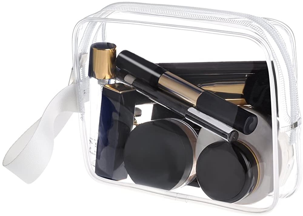 3pcs/pack Sariok Clear Toiletry Bag with Zipper TSA Approved Travel Cosmetic Bag PVC Make-up Pouch H