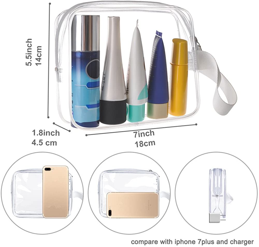 3pcs/pack Sariok Clear Toiletry Bag with Zipper TSA Approved Travel Cosmetic Bag PVC Make-up Pouch H