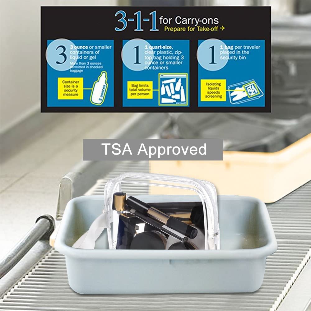 3pcs/pack Sariok Clear Toiletry Bag with Zipper TSA Approved Travel Cosmetic Bag PVC Make-up Pouch H