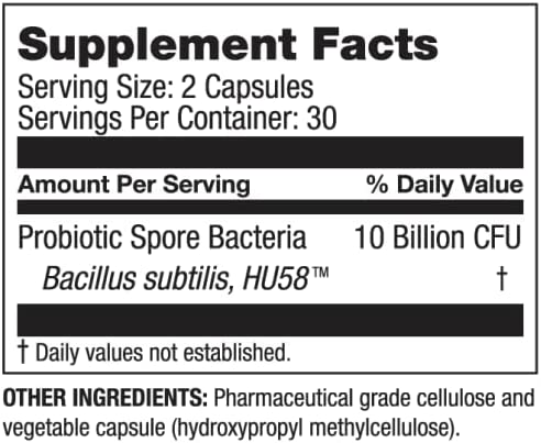 Microbiome Labs HU58 - High Potency Bacillus subtilis Probiotic Supplement - Probiotics for Digestiv