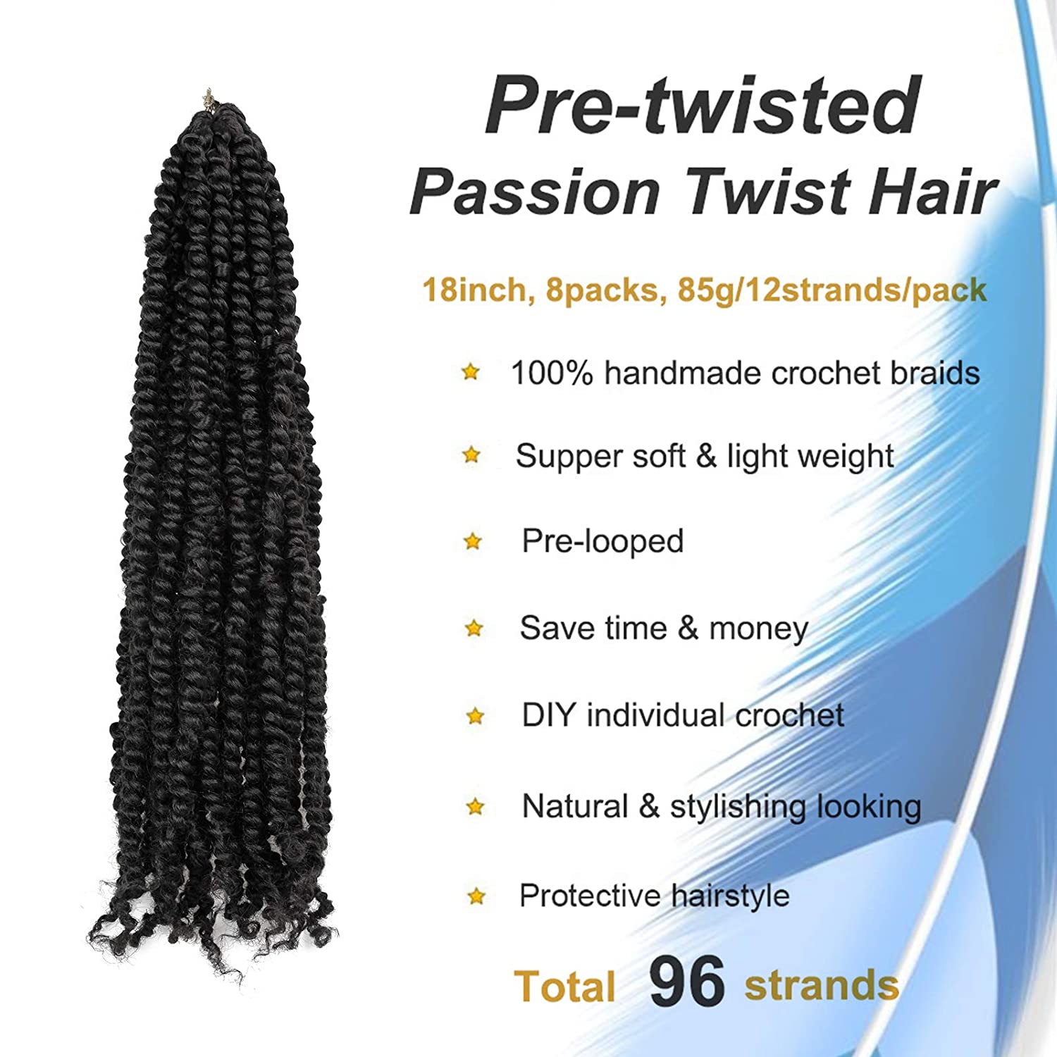 8 Packs Pre-twisted Passion Twist Hair 18 Inch Pre-looped Passion Twist Crochet Braids Bohemian Hair