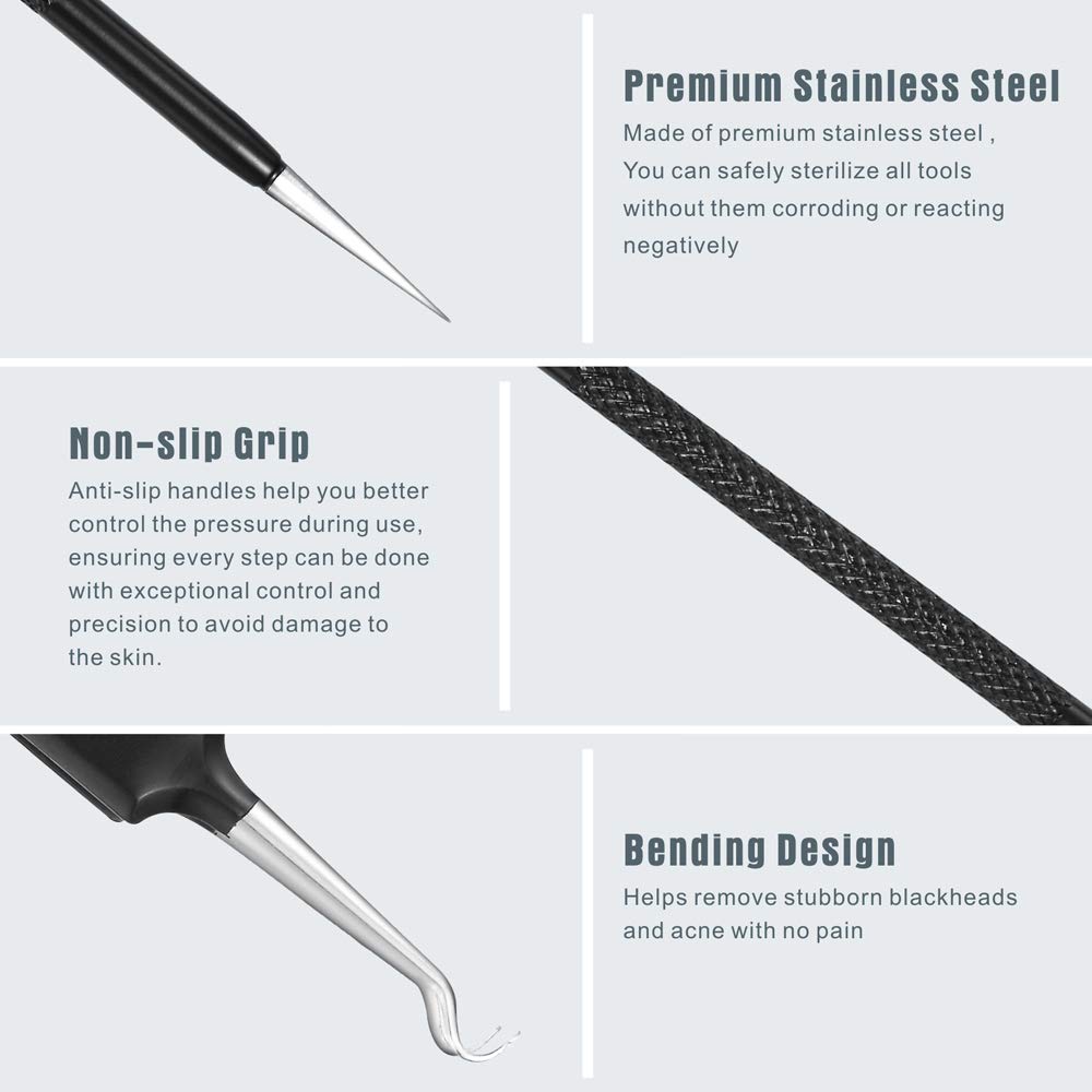 Blackhead Remover Pimple Popper Tool Kit - (6 Piece Kit) - Professional Stainless Pimples Comedone E