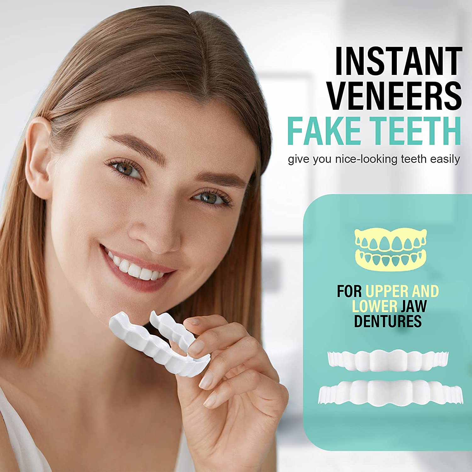 Fake Teeth, Veneers Dentures Socket for Upper and Lower Jaw, Dental Veneers for Women and Men, Regai