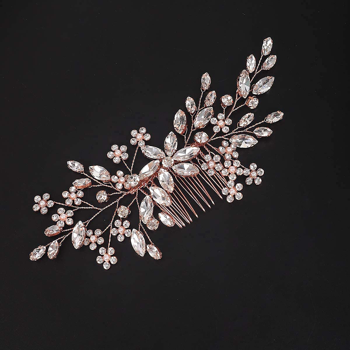 YERTTER Bridal Hair Comb Crystal Bride Wedding Hair Comb Rhinestone Flower Bridal Hair Pieces Pearl 