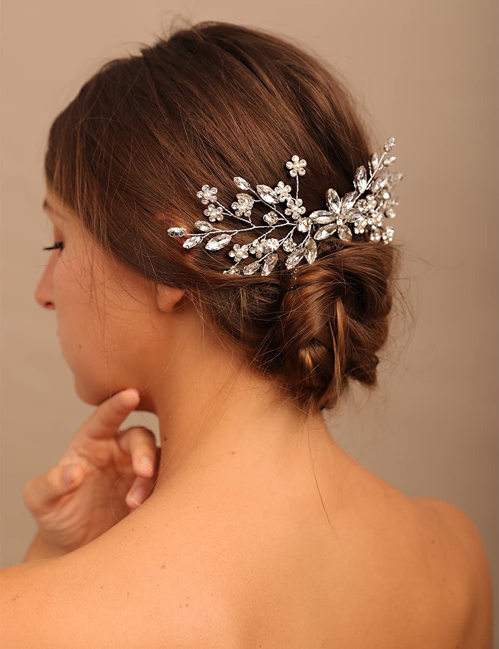 YERTTER Bridal Hair Comb Crystal Bride Wedding Hair Comb Rhinestone Flower Bridal Hair Pieces Pearl 