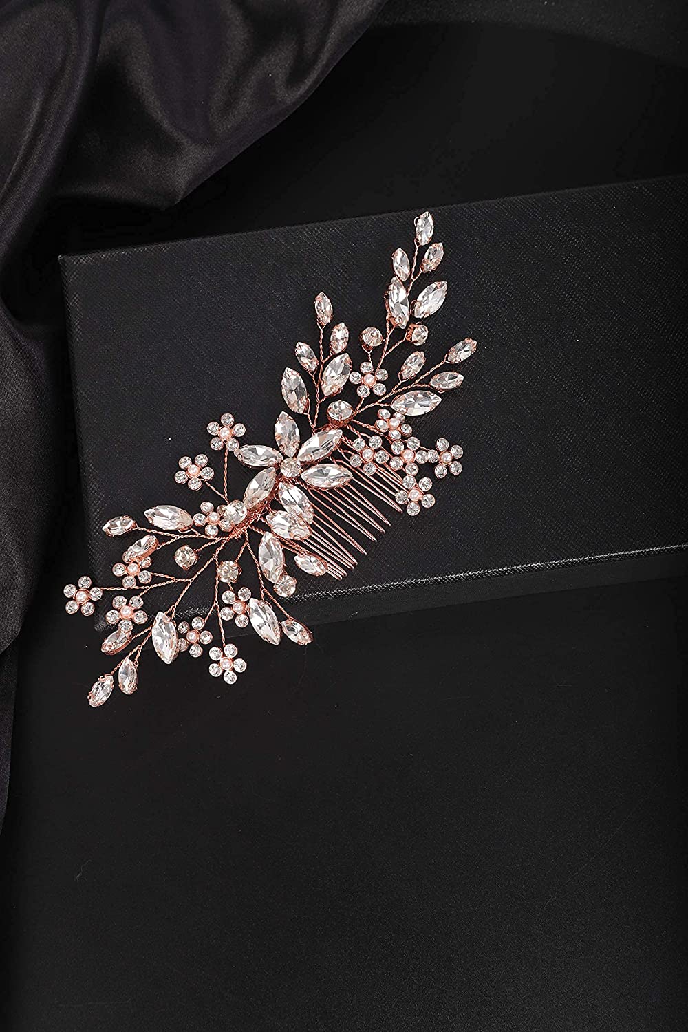 YERTTER Bridal Hair Comb Crystal Bride Wedding Hair Comb Rhinestone Flower Bridal Hair Pieces Pearl 