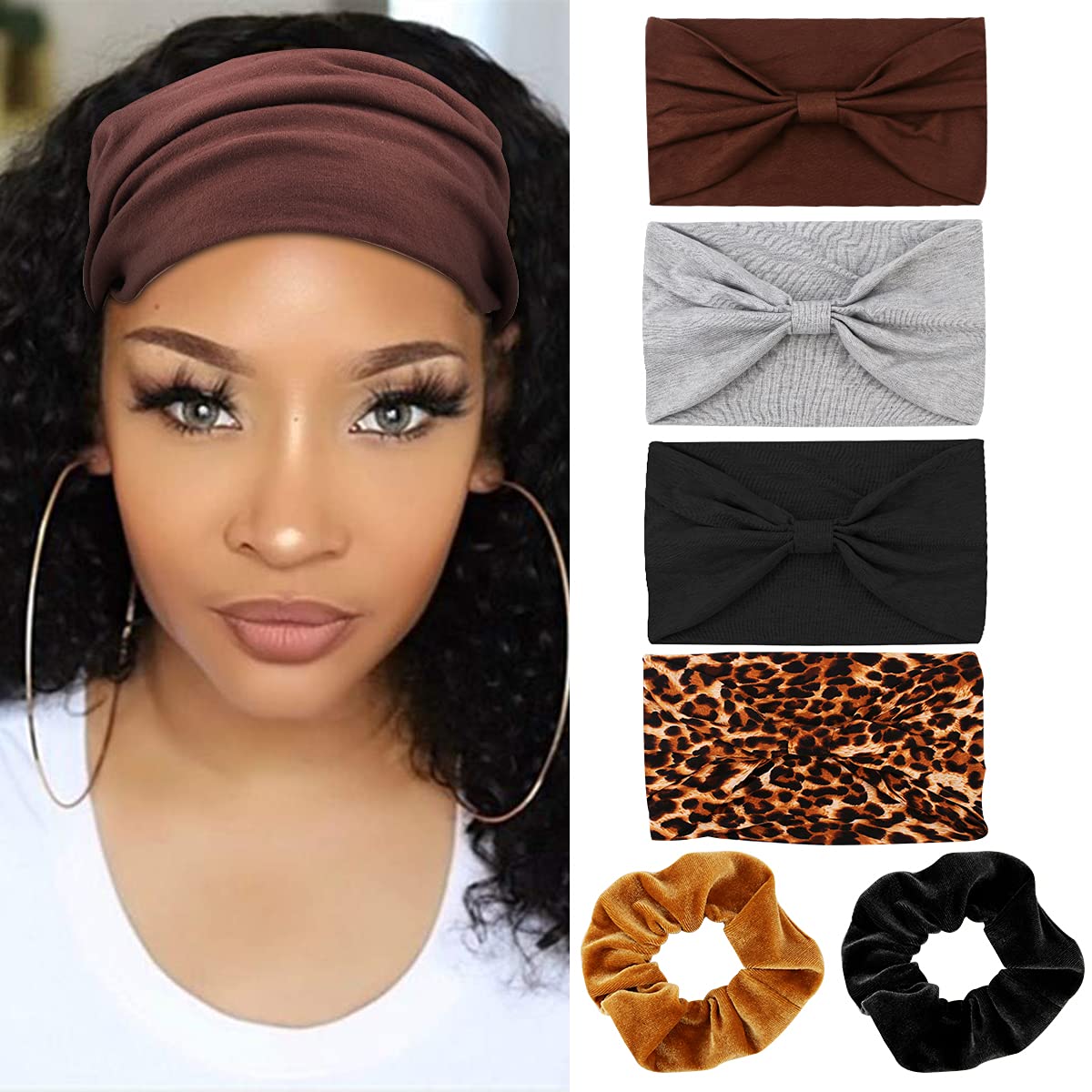 TOBATOBA 4 Pcs Wide Headbands for Women Knotted Turban Headbands for Women Boho African Headbands Ex