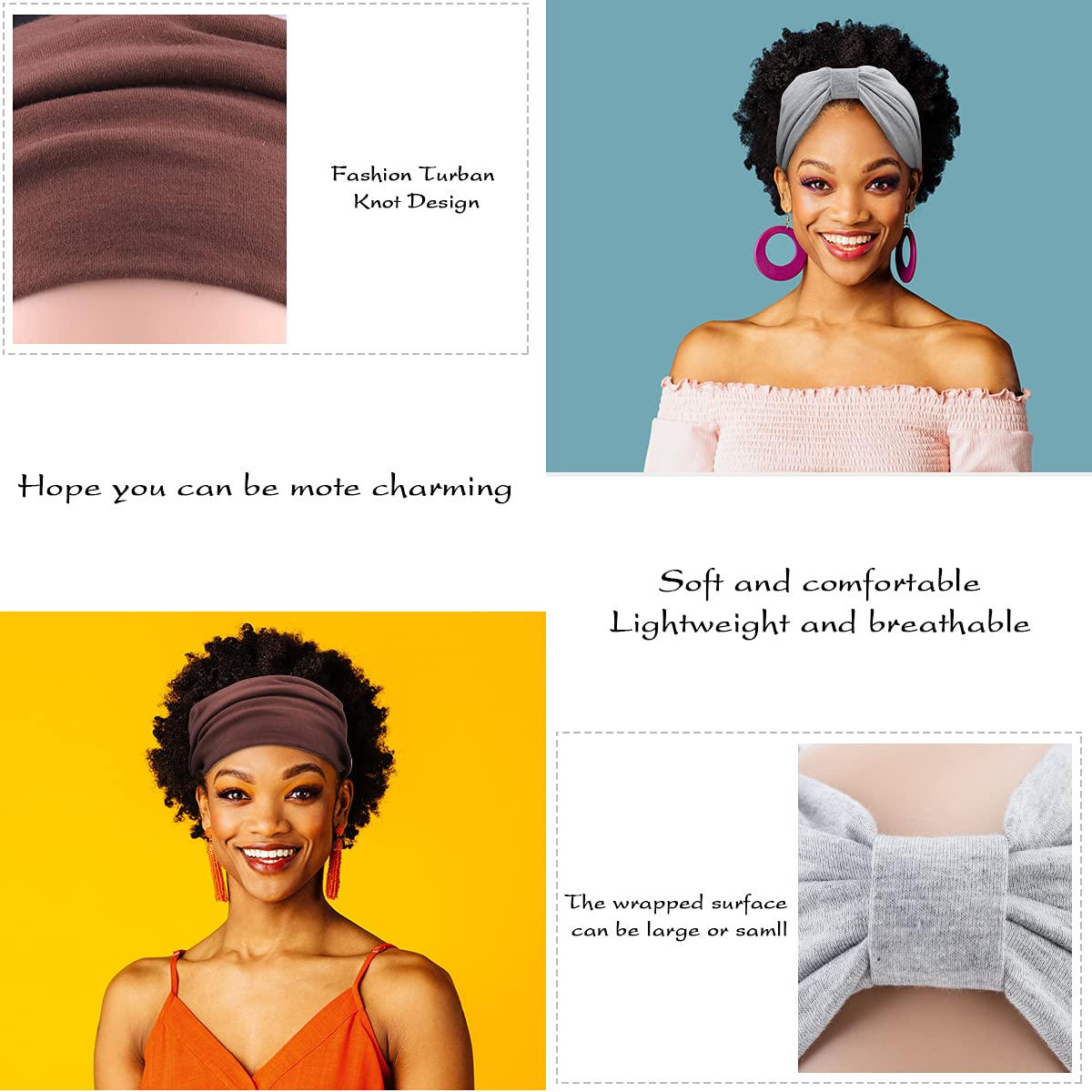 TOBATOBA 4 Pcs Wide Headbands for Women Knotted Turban Headbands for Women Boho African Headbands Ex