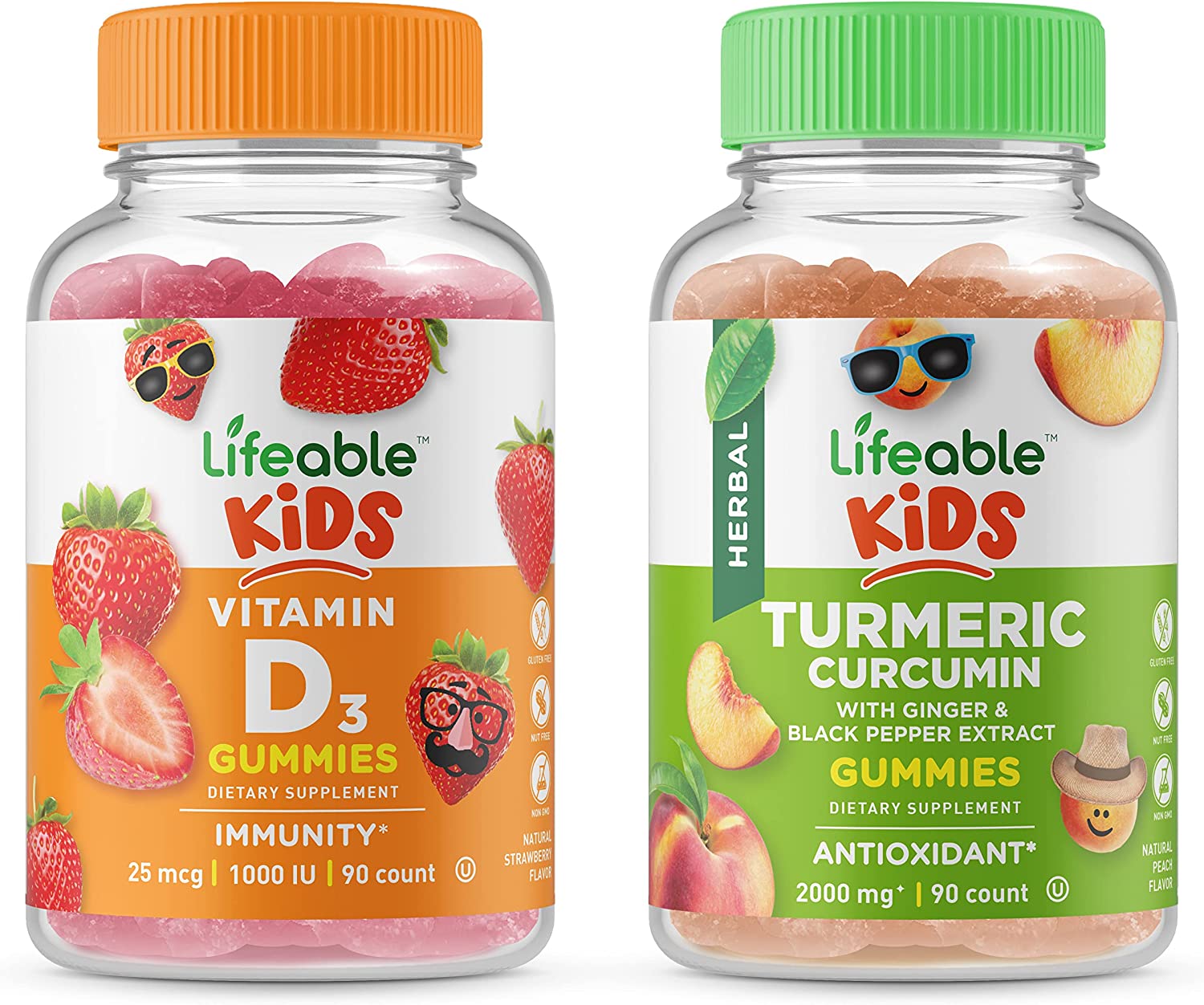 Lifeable Vitamin D Kids + Turmeric Curcumin Kids, Gummies Bundle - Great Tasting, Natural Flavor, Vi