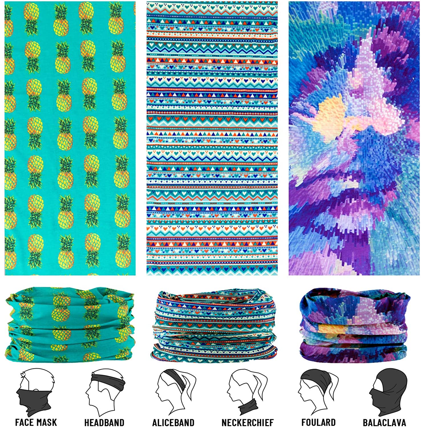 Neck Gaiter, Magic Headband Sport Headwear Elastic Face Mask Bandana Scarf UV Resistence Balaclava,