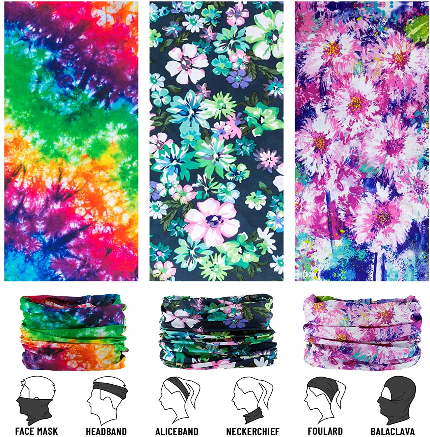 Neck Gaiter, Magic Headband Sport Headwear Elastic Face Mask Bandana Scarf UV Resistence Balaclava,