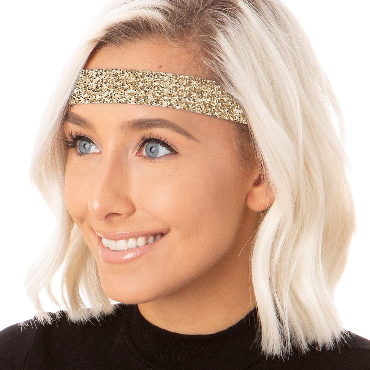 Hipsy Adjustable Non Slip Fashion Wide Bling Glitter Headbands for Women Girls & Teens 2-Pack (Black
