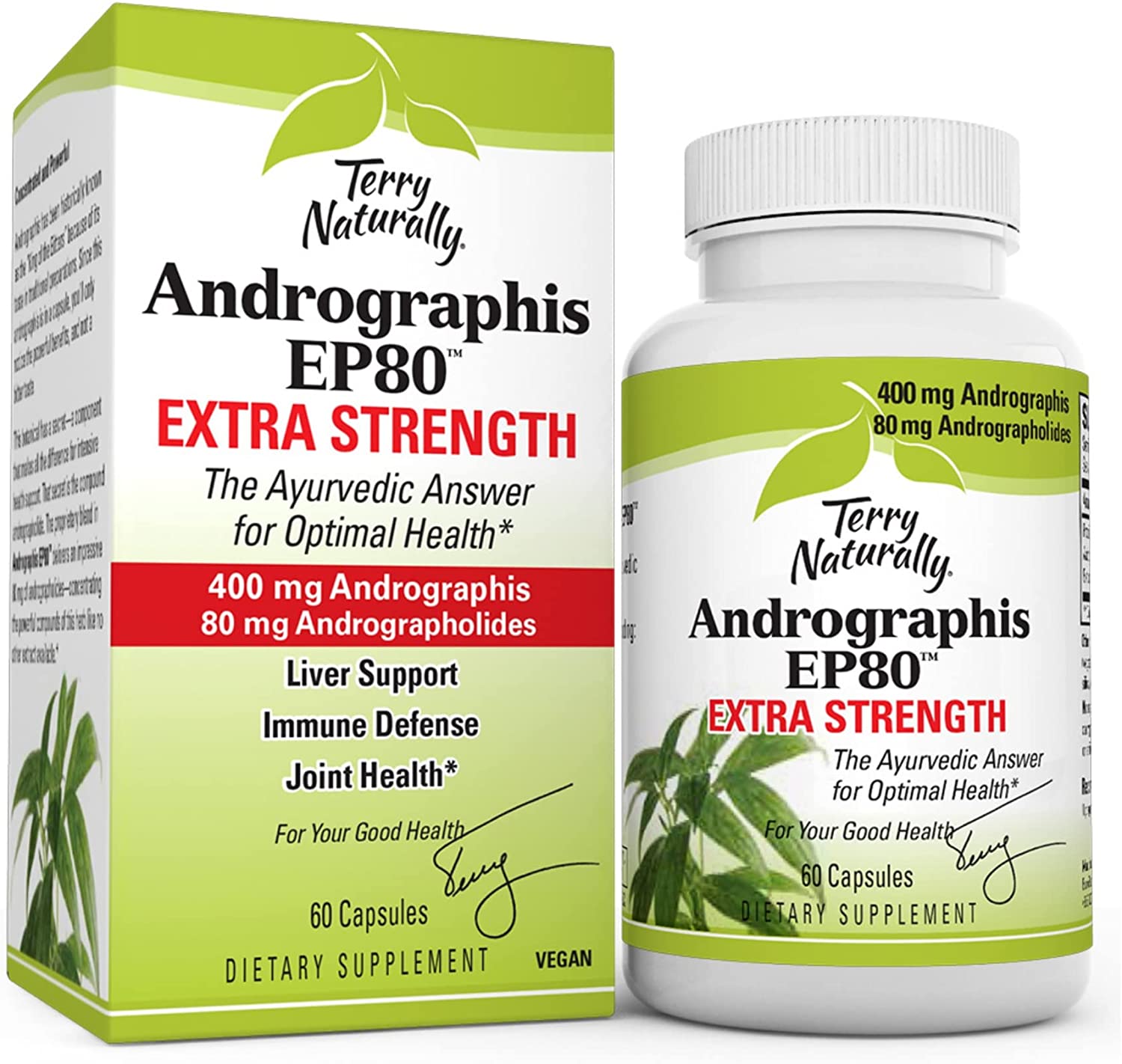 Terry Naturally Andrographis EP80 Extra Strength - 60 Vegan Capsules - Immune Defense Support Supple