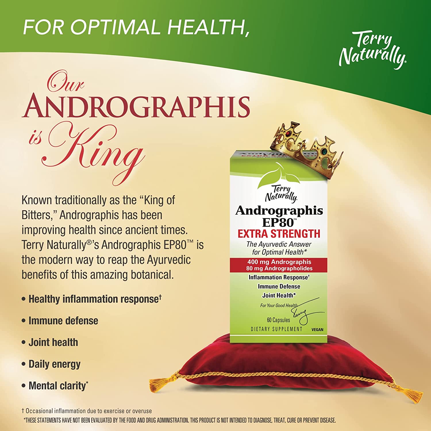 Terry Naturally Andrographis EP80 Extra Strength - 60 Vegan Capsules - Immune Defense Support Supple