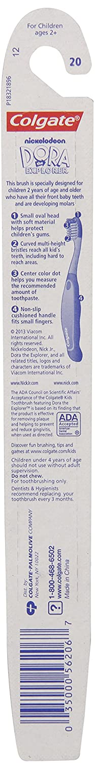 Colgate Toothbrush, Dora The Explorer, Extra Soft, Ages 2+, Manual Toothbrushes, (Pack of 6)