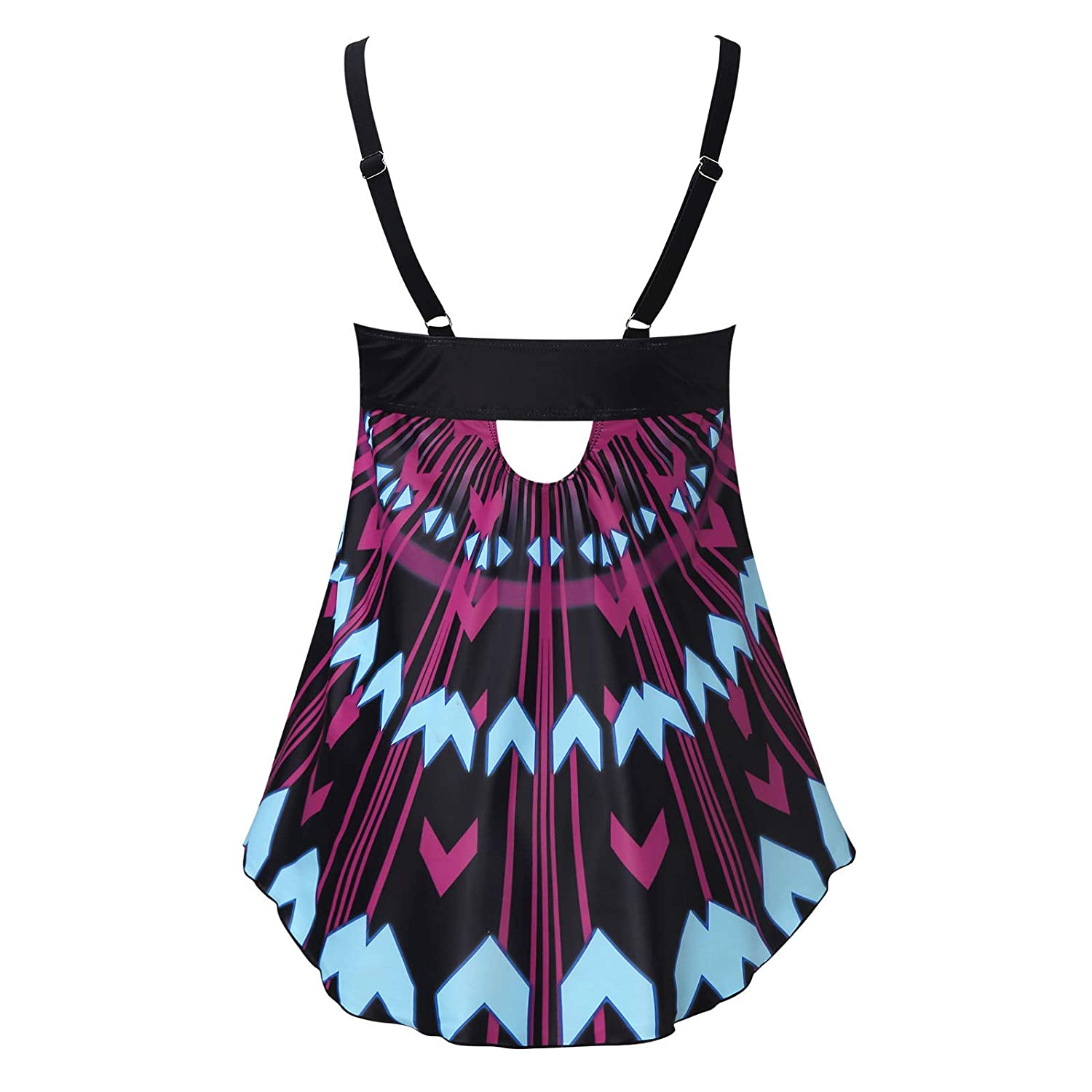 Women Plus Size Print Strappy Back Tankini Set Two Piece Swimsuits Swimdress Floral Striped Criss Cr