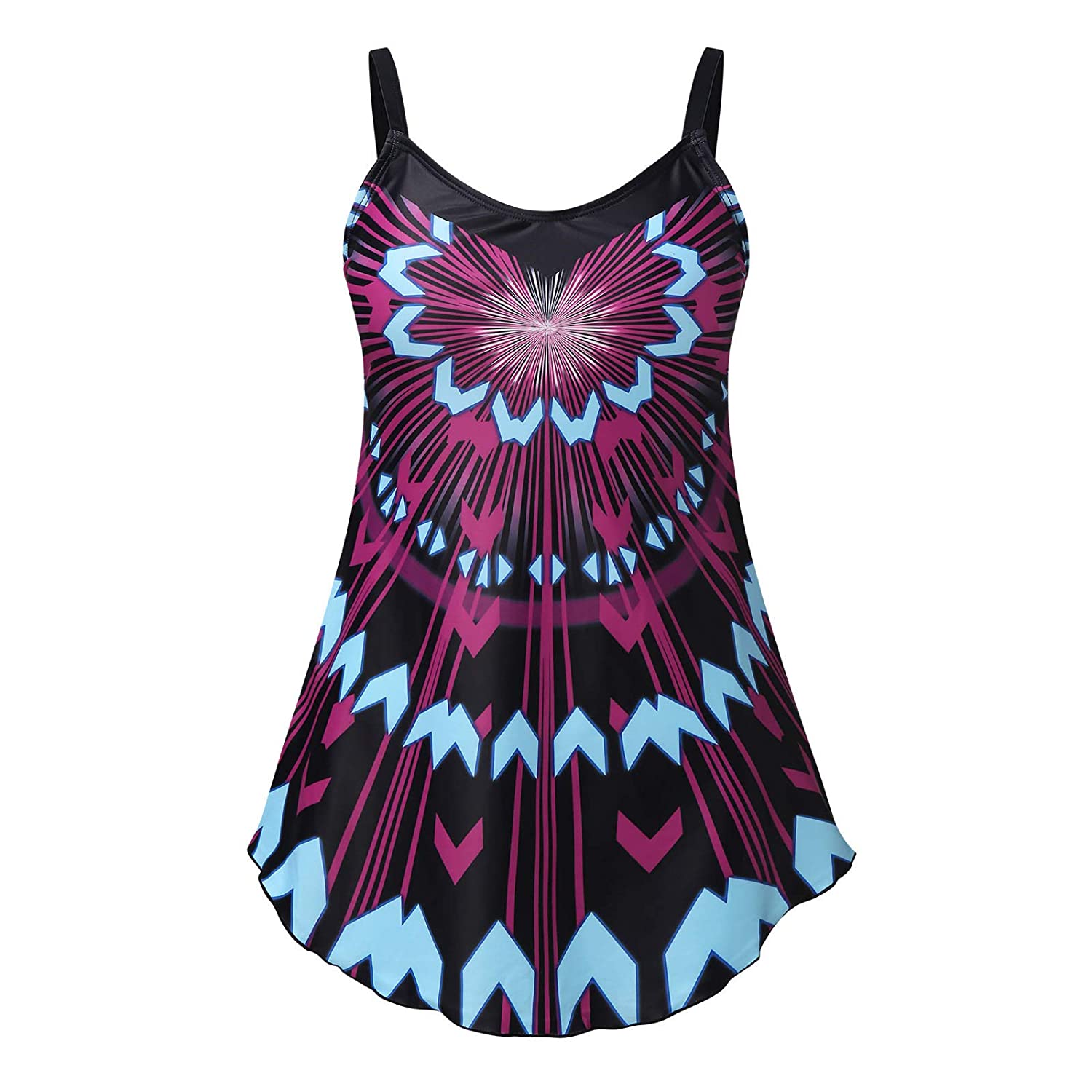 Women Plus Size Print Strappy Back Tankini Set Two Piece Swimsuits Swimdress Floral Striped Criss Cr