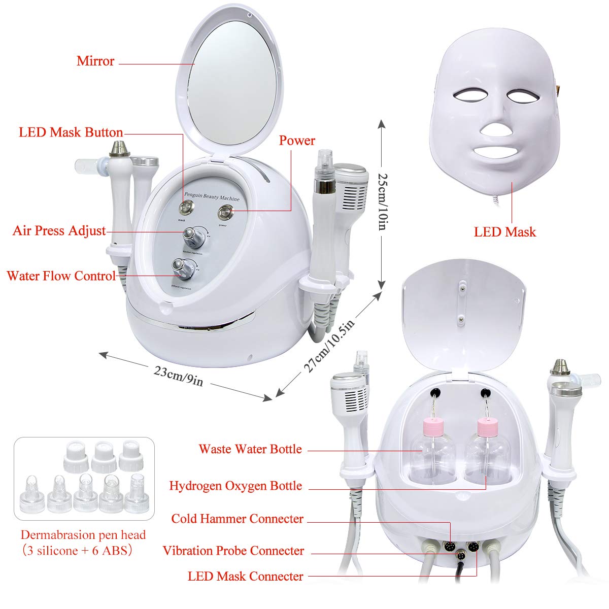 Mini Hydrogen Oxygen Facial Beauty Machine, FAZJEUNE 5 in 1 Face Skin Rejuvenation Massager 7 Color 