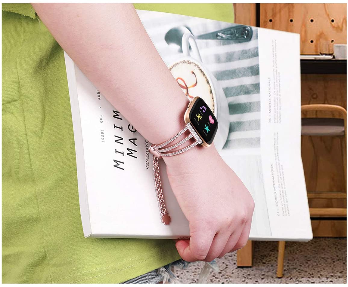 Bling Wristband for Fitbit Versa,elecfan Metal Bracelet Rhinestone Wristband Stainless Steel Rhinest