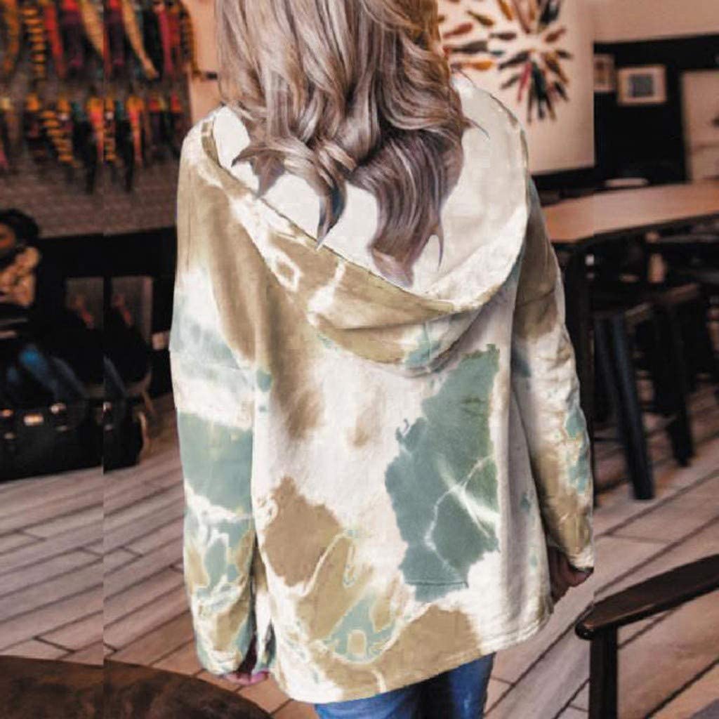 Dosoop Women Casual Loose Tie Dye Print Pullover Tops Hooded Front Pocket Long Sleeve Sweatshirt T-S