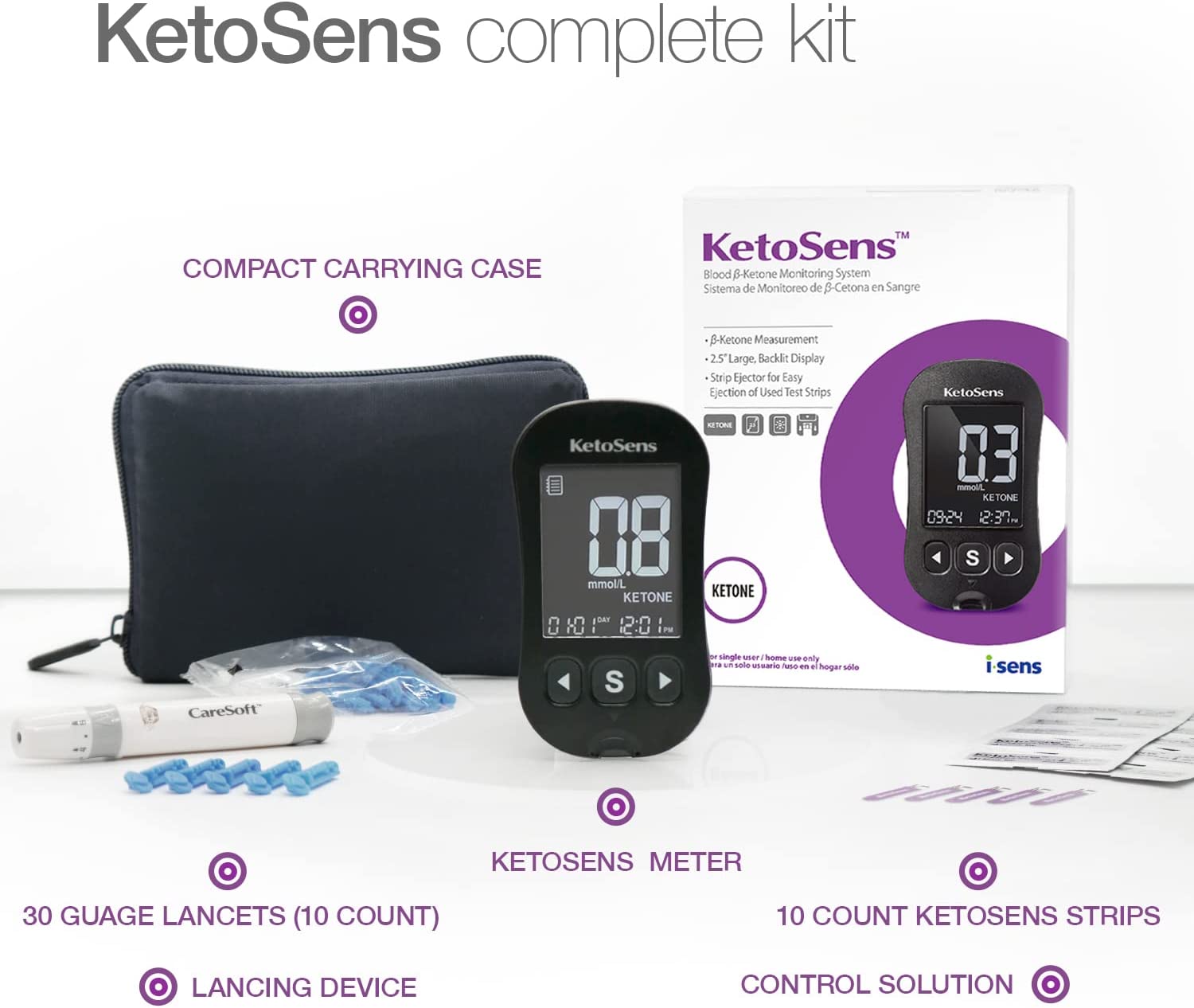 KetoSens Blood Ketone Monitoring Starter Kit: Ideal for Keto Diet with App. Includes 1 Meter, 10 Ket