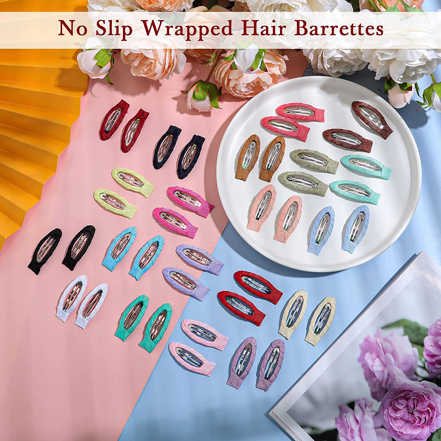 40 Pieces 2 Inch Fabric Hair Clips Neon Snap Hair Clips Girls Hair Clips No Slip Wrapped Hair Barret