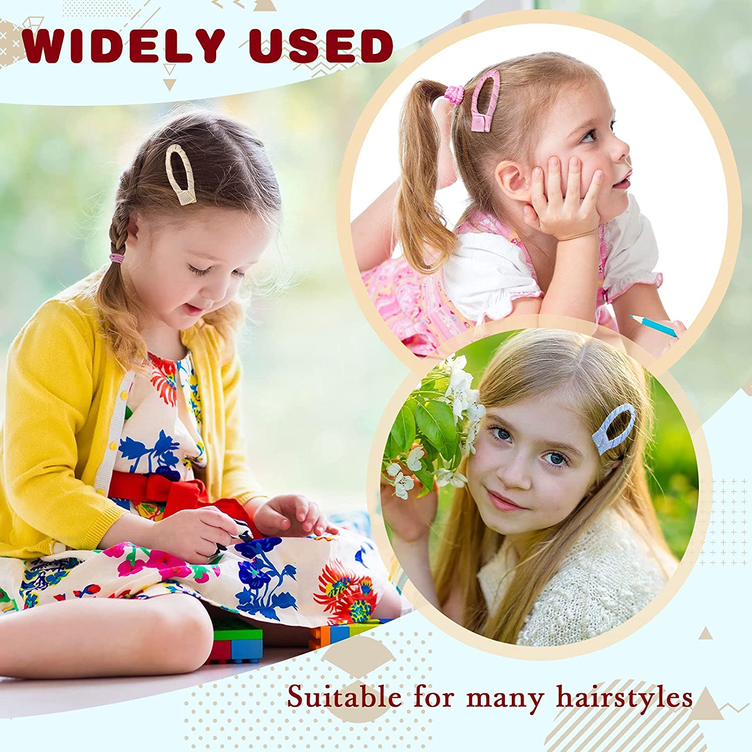 40 Pieces 2 Inch Fabric Hair Clips Neon Snap Hair Clips Girls Hair Clips No Slip Wrapped Hair Barret