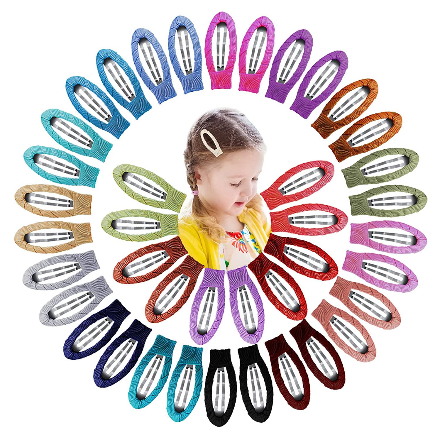 40 Pieces 2 Inch Fabric Hair Clips Neon Snap Hair Clips Girls Hair Clips No Slip Wrapped Hair Barret