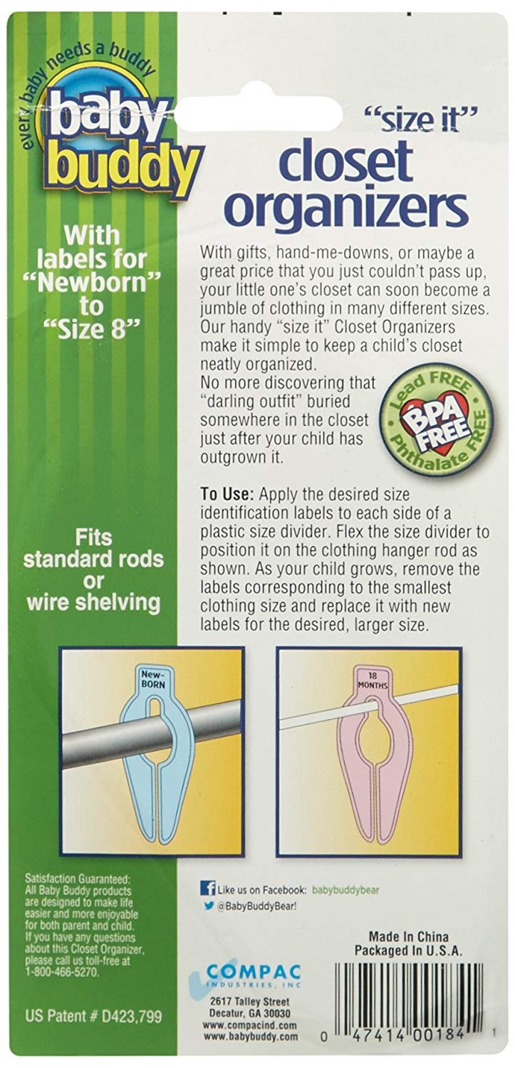 Baby Buddy Size-It Closet Organizers - Baby Clothes Closet Dividers \xe2\x80\x93 Nursery Clothing Or