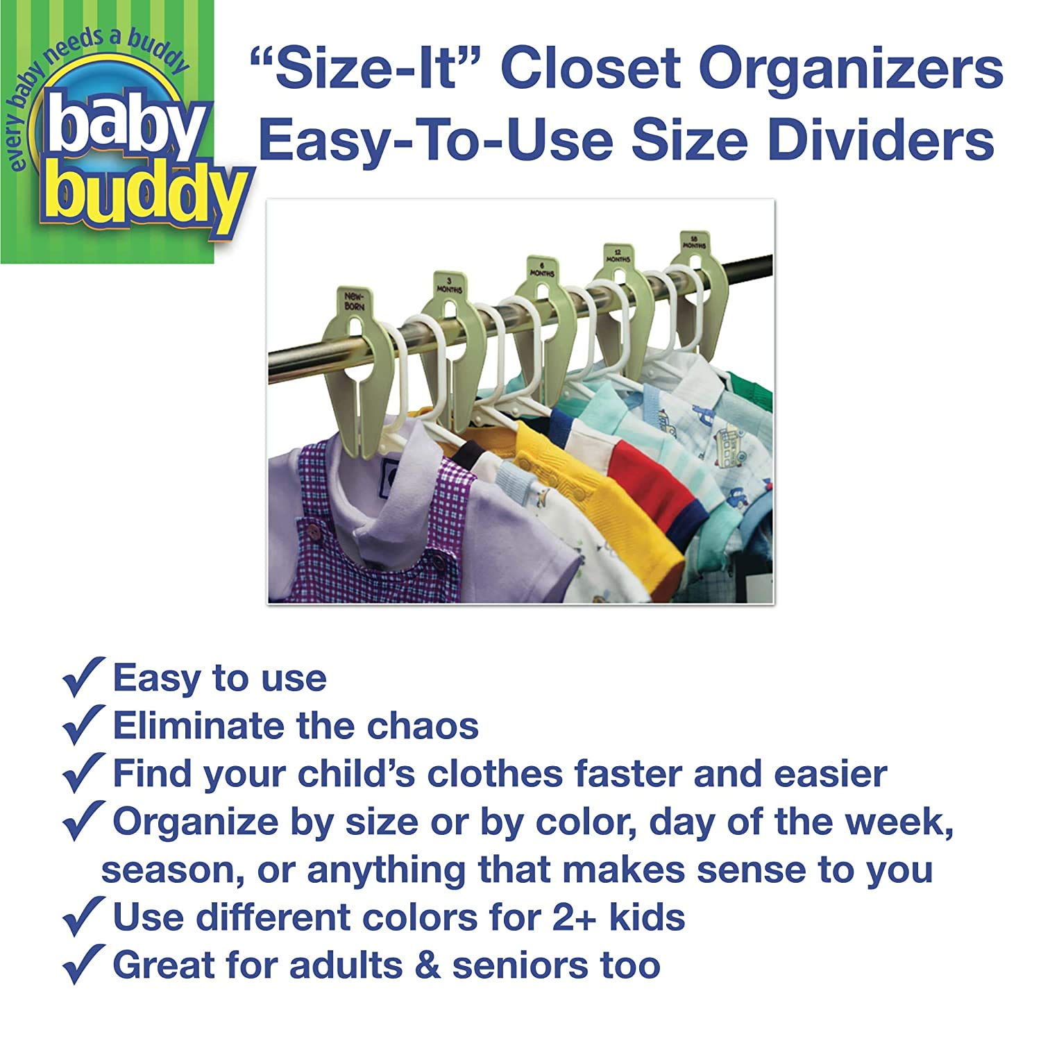 Baby Buddy Size-It Closet Organizers - Baby Clothes Closet Dividers \xe2\x80\x93 Nursery Clothing Or