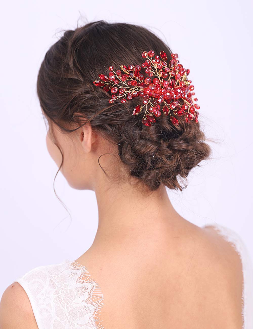 Aimimier Bridal Hair Comb Red Crystal Wedding Comb Ruby Crown with Marquise Wedding Headpiece Brides