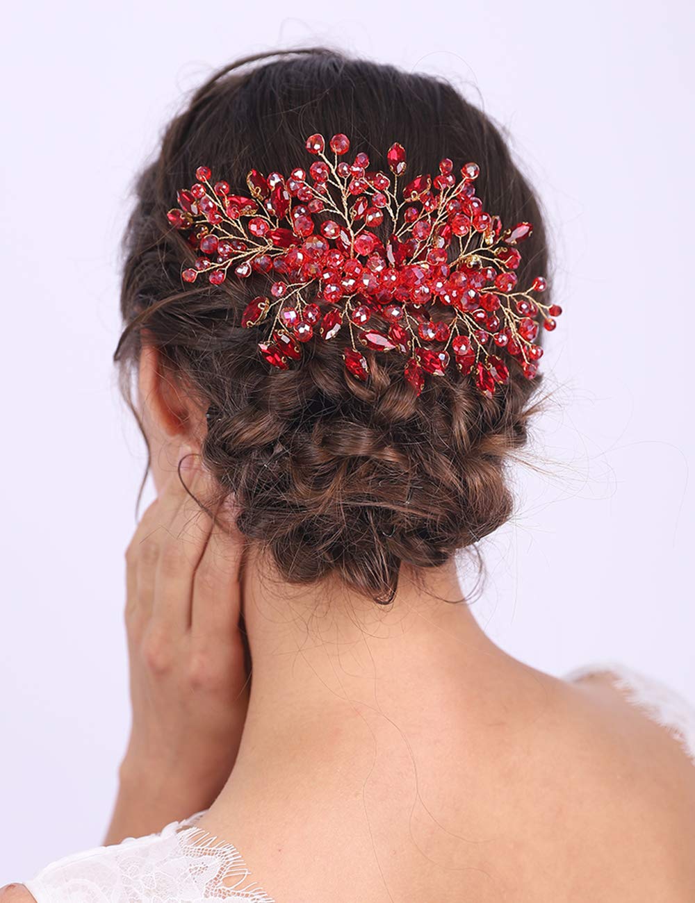 Aimimier Bridal Hair Comb Red Crystal Wedding Comb Ruby Crown with Marquise Wedding Headpiece Brides