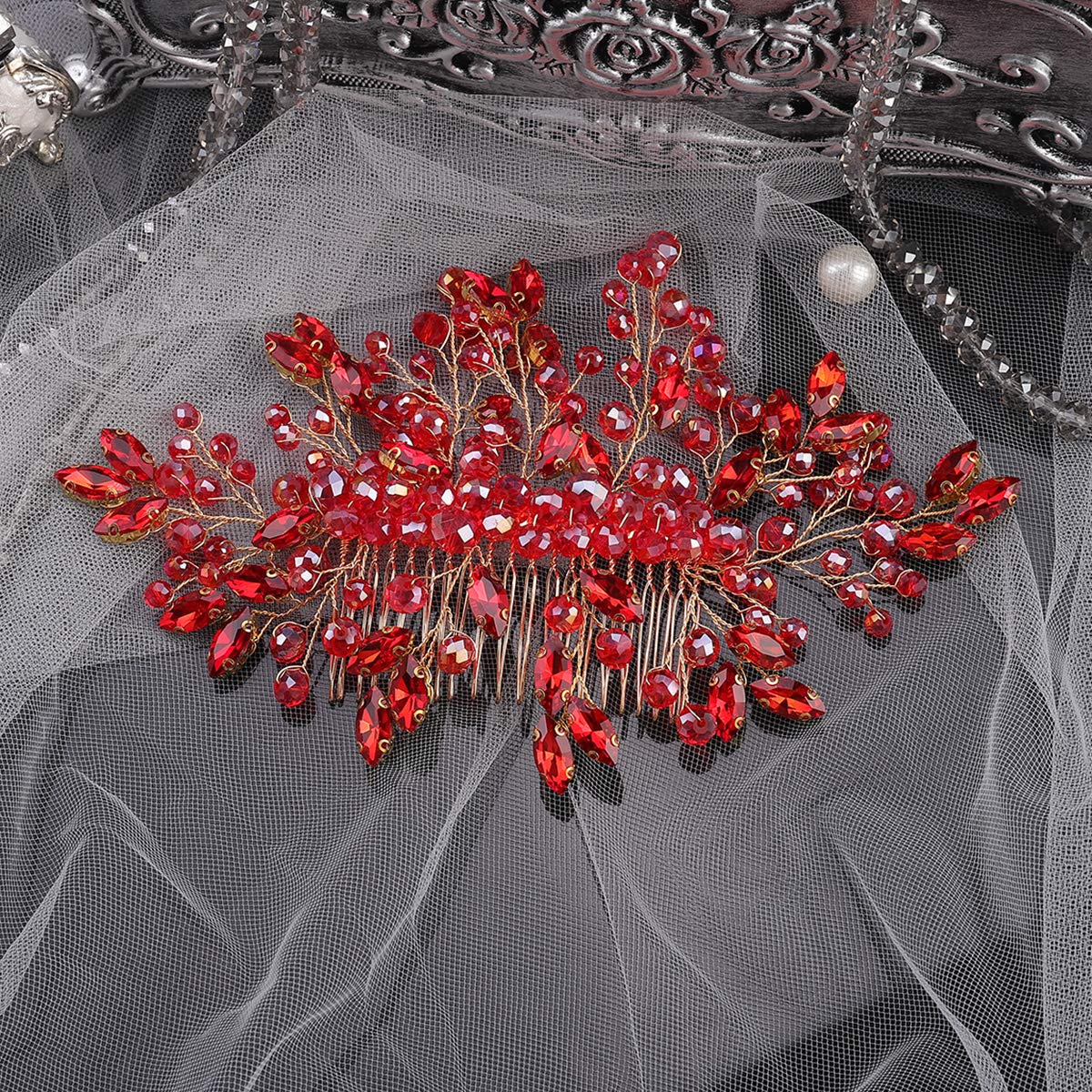 Aimimier Bridal Hair Comb Red Crystal Wedding Comb Ruby Crown with Marquise Wedding Headpiece Brides