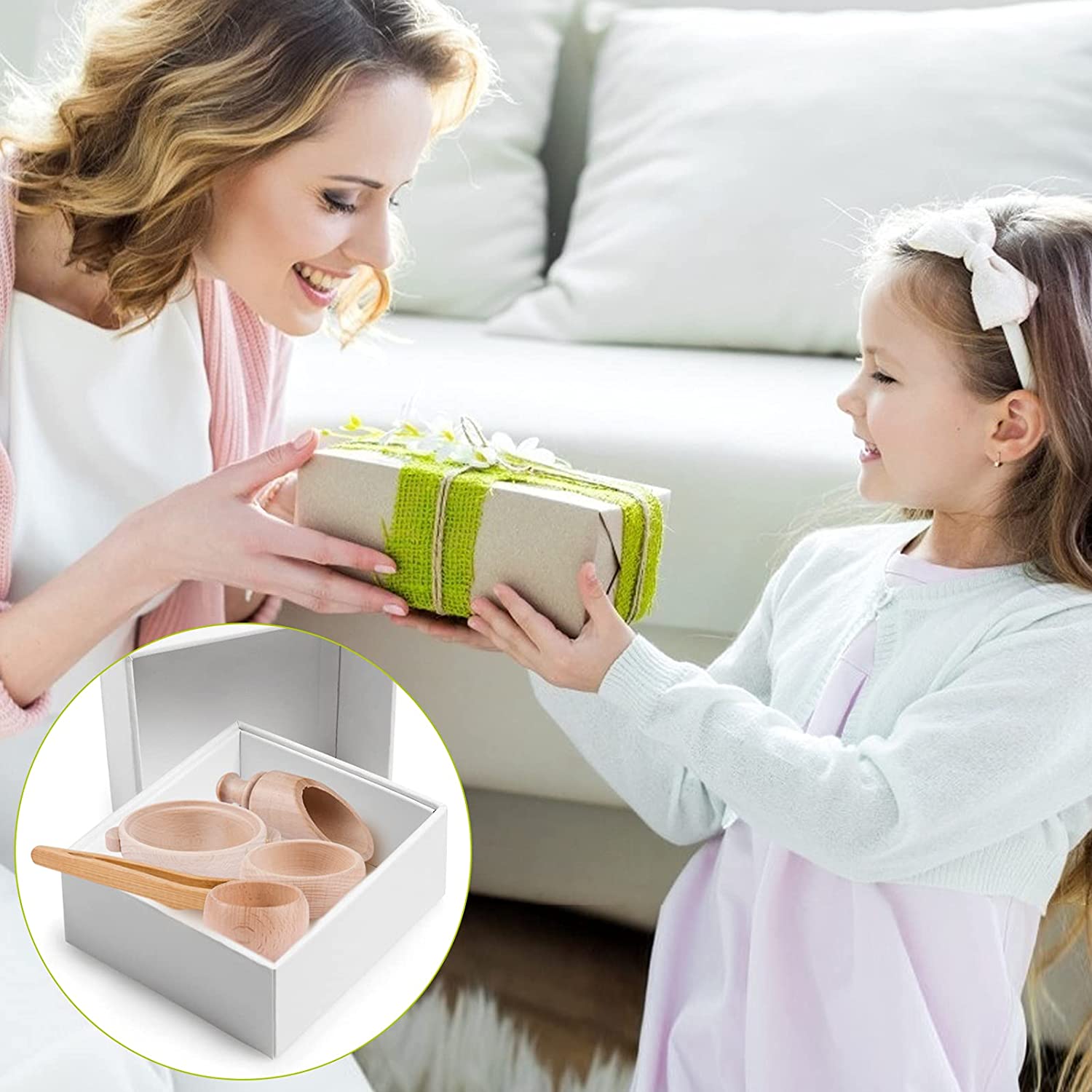 Set of 8 Toddlers Montessori Sensory Bin Tools- Wooden Waldorf Toys Dish Scoops and Tongs Set Educat